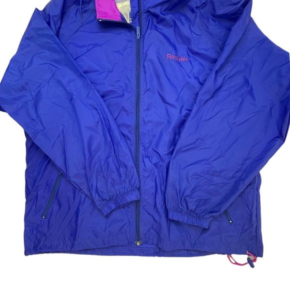Vintage Reebok Full Zip Retro Track Jacket Adult XL Purple Blue Hooded Nylon - Picture 3 of 7